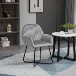 Sillón de Salón Tapizado en Terciopelo con Asiento Acolchado Base Metálica Cruzada Gris - Ogal.Es