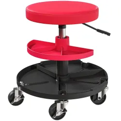 Taburete de Taller Giratorio con Ruedas Altura Ajustable de 40-51 cm y 2 Bandejas Carga 135 kg para Garaje Rojo - Ogal.Es