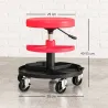 Taburete de Taller Giratorio con Ruedas Altura Ajustable de 40-51 cm y 2 Bandejas Carga 135 kg para Garaje Rojo - Ogal.Es