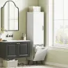 Armario Alto para Baño con Puertas y Estantes Cesto para Ropa Sucia en Espacios Reducidos 35x31,5x144 cm Blanco - Ogal.Es