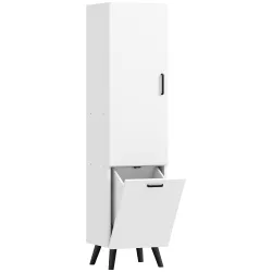 Armario Alto para Baño con Puertas y Estantes Cesto para Ropa Sucia en Espacios Reducidos 35x31,5x144 cm Blanco - Ogal.Es