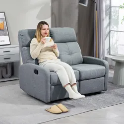 Sofá de 2 Plazas Reclinable Manual Tapizado en Lino con Reposapiés y Acolchado Grueso 118x95x101 cm Gris - Ogal.Es
