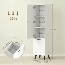 Armario Alto para Baño con Puertas y Estantes Cesto para Ropa Sucia en Espacios Reducidos 35x31,5x144 cm Blanco - Ogal.Es