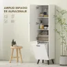 Armario Alto para Baño con Puertas y Estantes Cesto para Ropa Sucia en Espacios Reducidos 35x31,5x144 cm Blanco - Ogal.Es