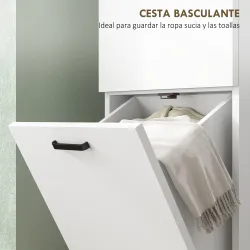 Armario Alto para Baño con Puertas y Estantes Cesto para Ropa Sucia en Espacios Reducidos 35x31,5x144 cm Blanco - Ogal.Es