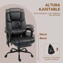 Silla de Oficina con Masaje de 6 Puntos Respaldo Alto Reclinable Altura Ajustable Reposapiés y Mando a Distancia... - Ogal.Es