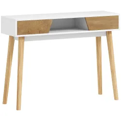 Consola de Recibidor con 2 Cajones Compartimento y Patas de Madera para Pasillo Entrada Entrada Salón Blanco - Ogal.Es