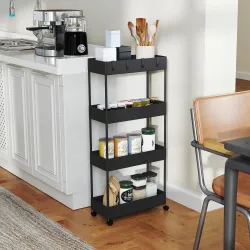 Carro de Cocina de 4 Niveles Carrito Auxiliar con Ruedas 4 Cestas y 4 Ganchos Extraíbles para Salón 40x19x90 cm ... - Ogal.Es