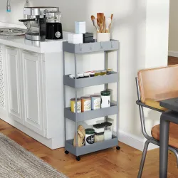 Carro de Cocina de 4 Niveles Carrito Auxiliar con Ruedas 4 Cestas y 4 Ganchos Extraíbles para Salón 40x19x90 cm ... - Ogal.Es