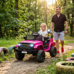 Coche Eléctrico para Niños con Batería 12V Mando a Distancia Velocidad Ajustable USB Faros Bocina Rosa Fucsia - Ogal.Es