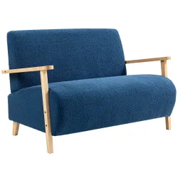 Sofá de 2 Plazas Tapizado en Borreguito 118 cm con Acolchado Grueso Reposabrazos y Patas de Madera Azul Oscuro - Ogal.Es