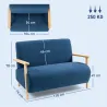 Sofá de 2 Plazas Tapizado en Borreguito 118 cm con Acolchado Grueso Reposabrazos y Patas de Madera Azul Oscuro - Ogal.Es