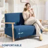 Sofá de 2 Plazas Tapizado en Borreguito 118 cm con Acolchado Grueso Reposabrazos y Patas de Madera Azul Oscuro - Ogal.Es