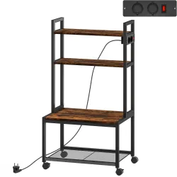 Mueble para Impresora de 4 Niveles con Estación de Carga Ruedas y Marco Metálico para Oficina Casa Marrón Rústico - Ogal.Es