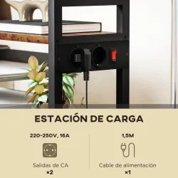 Mueble para Impresora de 4 Niveles con Estación de Carga Ruedas y Marco Metálico para Oficina Casa Marrón Rústico - Ogal.Es