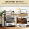Mueble para Impresora de 4 Niveles con Estación de Carga Ruedas y Marco Metálico para Oficina Casa Marrón Rústico - Ogal.Es