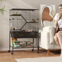 Jaula para Animales Pequeños de 4 Niveles con Ruedas Bandeja Profunda Rampas Plataformas y Comedero 73x47x123 cm... - Ogal.Es