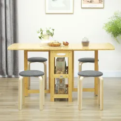 Juego de 4 Taburetes Redondos de Madera Apilables con Asiento Acolchado para Cocina Comedor Dormitorio Gris - Ogal.Es
