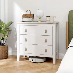 Cómoda para Dormitorio con 3 Cajones Tiradores de PU Cajonera para Salón Pasillo 80x40x78,5 cm Blanco - Ogal.Es