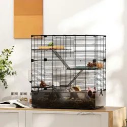 Jaula para Animales Pequeños con Múltiples Niveles Bandeja y Accesorios Incluidos 73x47x80 cm Negro - Ogal.Es