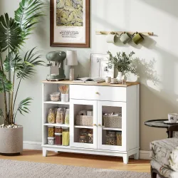 Aparador para Salón con 2 Puertas de Vidrio Cajón Compartimentos Abiertos y Estantes Ajustables 100x35x80,3 cm B... - Ogal.Es