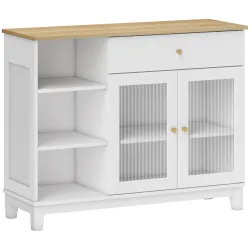 Aparador para Salón con 2 Puertas de Vidrio Cajón Compartimentos Abiertos y Estantes Ajustables 100x35x80,3 cm B... - Ogal.Es