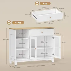 Aparador para Salón con 2 Puertas de Vidrio Cajón Compartimentos Abiertos y Estantes Ajustables 100x35x80,3 cm B... - Ogal.Es