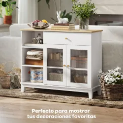 Aparador para Salón con 2 Puertas de Vidrio Cajón Compartimentos Abiertos y Estantes Ajustables 100x35x80,3 cm B... - Ogal.Es
