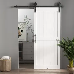 Puerta Corredera de Granero con Herrajes Manija Rodillo y Guía de Suelo Mejorados para Baño Salón 91,5x213,4 cm ... - Ogal.Es