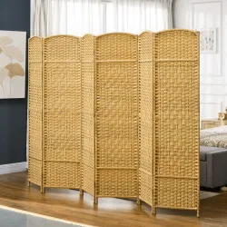 Separador de Ambientes de 6 Paneles Biombo Plegable 270x180 cm Pantalla de Privacidad de Polipropileno Natural - Ogal.Es