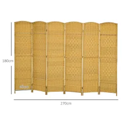 Separador de Ambientes de 6 Paneles Biombo Plegable 270x180 cm Pantalla de Privacidad de Polipropileno Natural - Ogal.Es