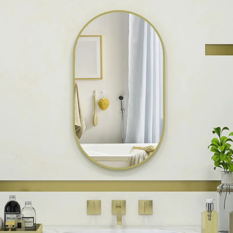 Espejo de Baño Ovalado 40x70 cm Espejo Decorativo de Pared con Marco de Aluminio para Salón Horizontal o Vertica... - Ogal.Es