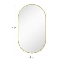 Espejo de Baño Ovalado 40x70 cm Espejo Decorativo de Pared con Marco de Aluminio para Salón Horizontal o Vertica... - Ogal.Es