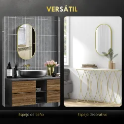 Espejo de Baño Ovalado 40x70 cm Espejo Decorativo de Pared con Marco de Aluminio para Salón Horizontal o Vertica... - Ogal.Es