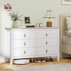 Cómoda para Dormitorio con 6 Cajones Tiradores de PU Cajonera para Salón Pasillo 120x40x78 cm Blanco - Ogal.Es