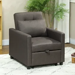 Sofá Cama de 1 Plaza Tapizado en Lino con Respaldo Ajustable de 3 Niveles y Almohada Acolchada 69x82,5x84 cm Marrón - Ogal.Es