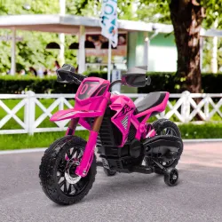 Moto Eléctrica para Niños de +3 Años Moto de Batería para Niños 12V con Ruedas Auxiliar y Bocina Carga 30 kg Rosa - Ogal.Es