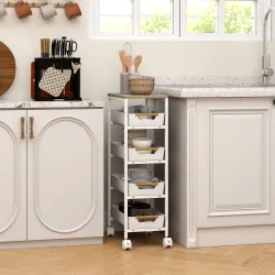 Carro de Cocina de 5 Niveles Carrito Auxiliar con Ruedas Tablero Efecto Madera Cajones Extraíbles 39,5x24x82 cm ... - Ogal.Es
