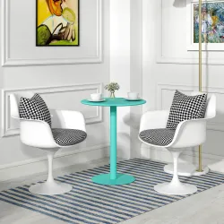 Mesa de Comedor Redonda para 2 Personas Mesa de Cocina de Acero para Interior y Exterior Ø60x72 cm Verde - Ogal.Es