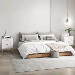 Pack de 2 Mesillas de Noche Dormitorio con 2 Cajones y Patas de Acero Estilo Moderno 40x35x50 cm Blanco - Ogal.Es