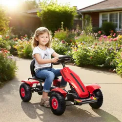 Go Kart a Pedales para Niños con Asiento Ajustable Neumáticos de Goma Freno de Mano Carga 50 kg 117x58x61 cm Rojo - Ogal.Es