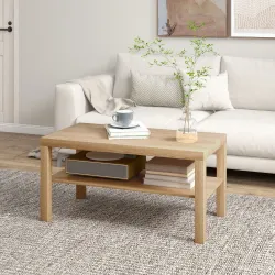 Mesa de Centro Moderna Mesa Baja con 2 Estantes de Almacenamiento Mesita para Salón Carga 20 kg 90x45x44,5 cm Na... - Ogal.Es