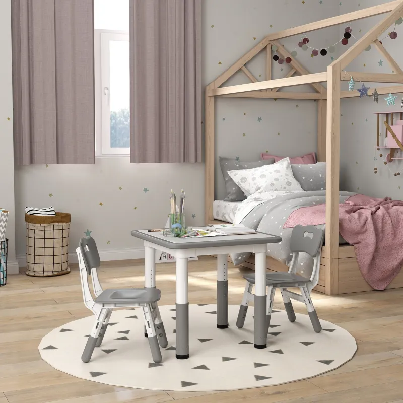 Conjunto de Mesa y 2 Sillas Infantiles Ajustables en Altura para Niños de 18 Meses a 5 Años Fácil de Limpiar - Ogal.Es