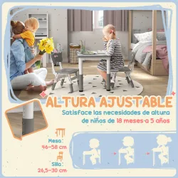 Conjunto de Mesa y 2 Sillas Infantiles Ajustables en Altura para Niños de 18 Meses a 5 Años Fácil de Limpiar - Ogal.Es