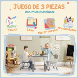 Conjunto de Mesa y 2 Sillas Infantiles Ajustables en Altura para Niños de 18 Meses a 5 Años Fácil de Limpiar - Ogal.Es