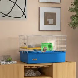 Jaula para Animales Pequeños Recinto para Conejos Pequeños Chinchillas Cobayas con Bandeja Rampa 71x46x47 cm Azul - Ogal.Es