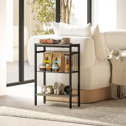 Mesa Auxiliar Estrecha de 3 Niveles con Estantes Abiertos y Estructura de Acero para Salón Dormitorio 43x18x62,5... - Ogal.Es