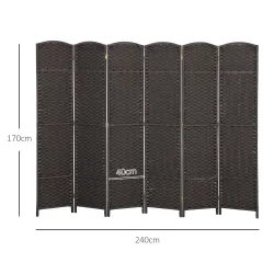 Biombo Separador de Ambientes de 6 Paneles Biombo Plegable 240x170 cm para Salón Dormitorio Oficina Marrón - Ogal.Es