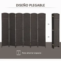 Biombo Separador de Ambientes de 6 Paneles Biombo Plegable 240x170 cm para Salón Dormitorio Oficina Marrón - Ogal.Es