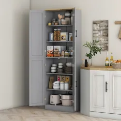 Alacena de Cocina Armario de Almacenaje Multifuncional con 4 Puertas y Estantes Ajustables 60x30x171 cm Gris - Ogal.Es